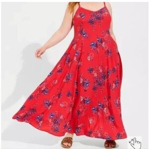 Nwt Torrid Pink/Red, Blue Sleeveless Maxi Sundress, Size 3